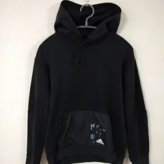 アディダス　adidas　希少柄　プルオーバーパーカー　メンズS　黒色　ロゴ入り