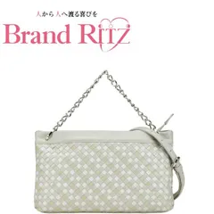    中古 ワコー 編み込み チェーン ハンドバッグ ショルダーバッグ 2WAY レザー エナメル Aランク グレー ベージュ レディース WAKO 【送料無料】【三田店】