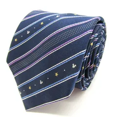 ディズニー ブランド ネクタイ ミッキー ストライプ柄 ドット 小紋柄 シルク PO メンズ ネイビー Disney 【中古】