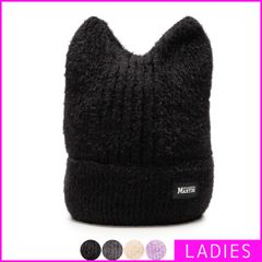 【新品・未使用】 ねこみみニット帽 レディース ニットキャップ ワッチキャップ ねこ耳 可愛い かわいい 韓国 猫耳 おしゃれ 耳付き ニット 小顔効果 防寒 カジュアル 帽子 ぼうし ボウシ ハット 即購入可 まだ ブラック 黒 STY-63839-MR