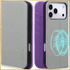 ☆彡送料無料でお届け☆彡Color:グレー・パープル「ライチ紋」 VISOUL iPhone 17 Pro Max 対応 ケース 手帳型 本革 アイフォン17 プロマックス 手帳型ケース MagSafe対応 スマホケース レザー カード収納 携帯カバー 横置き