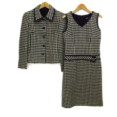 ロペ セットアップ ウール混 ブランド 上下セット 日本製 黒 レディース 9ATサイズ ブラック×クリーム色 ROPE' 【中古】