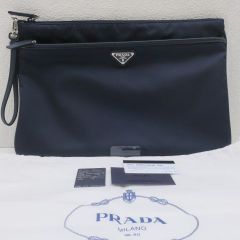 【美品】PRADA プラダ A4サイズ クラッチバッグ セカンドバッグ ネイビー 紺 ユニセックス シルバー金具