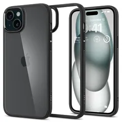 Spigen iPhone 15 ケース クリア 耐衝撃 黄変なし 米軍MIL規格取得 ストラップホール 透明 TPU バンパーケース 2重構造 レンズ保護 擦り傷防止 ワイヤレス充電対応 ウルトラ・ハイブリッド ACS06799 (マット・ブラック)