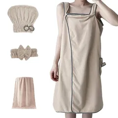 バスローブ タオル地 レディース 4点セット 着れるバスタオル お風呂上がり バスワンピース ガールズ ノースリーブ 80*135cm