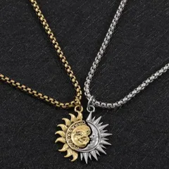 太陽と月ネックレス男女兼用カップルペアシルバーアクセサリーゴールド158