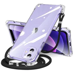 iPhone 12 用 ケース クリア ショルダー iphone12 用 スマホケース アイフォン12 カバー 肩掛け 斜めかけ 縄掛けケース 透明 TPU 薄型 軽量 耐衝撃 紐付き 斜めがけ 織りストラップ付き ネックストラップ ショルダー ケース 縦 1