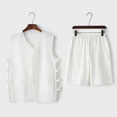 種類96：4XL/A：ダークグリーン  メンズ ファッション 服 男性用 オシャレ シンプル 大人 かっこいい 大きいサイズ ストリート 紳士服 夏 綿 リネンレトロ バックル ベスト 漢 マンダリン ノースリーブ 唐 スーツ Vネック アンダー シャツ チョ