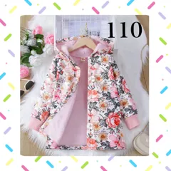 110 女の子 フリース　コート アウター 軽い 花柄 ピンク フード付き