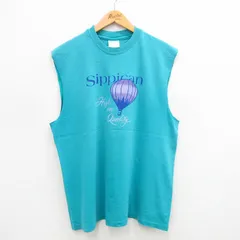 XL/古着 ヘインズ ビンテージ ノースリーブ Tシャツ メンズ 90s 気球 コットン クルーネック 青緑 24jul20 中古