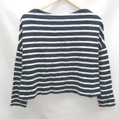 ◇ nano universe ボートネック ドロップショルダー ボーダー ７分丈 Tシャツ カットソー 36サイズ ネイビー レディース E 1303160012364