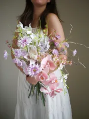 ウェディングブーケ　ウェディングフラワー　和装ブーケ　韓国ブーケ　造花ブーケ　アーティフィシャルフラワー♡送料無料♡ ♡ブートニア付き♡