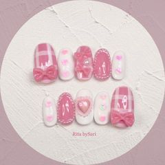 チェック×リボン ネイルチップ 99781cc359eb85dd479a26a8048b91