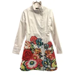 デシグアル ボタニカル ロゴ刺繍 スタンドカラー コート 36 ホワイト系 Desigual 裏地付き ストレッチ入り レディース