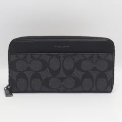 良品 コーチ K1781 F58112 カード/コイン収納あり シルバー金具 シグネチャー柄 ブラック メンズ長財布 YUM 2000000 NSK