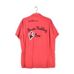 50s〜60s ボーリングシャツ　レーヨン　チェーンステッチ　レッド レア 50s 60s King Louie TEN STRIKE 長袖 ボーリングシャツ