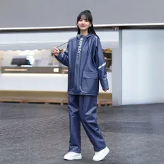 ☆ ネイビー ☆ Mサイズ ☆ レインウェア レインスーツ 上下 レインウェア セットアップ レインコート レインジャケット レインパンツ カッパ 合羽 雨具 セパレート 雨合羽 自転車 レイン ウェア レディース メンズ 撥水 防風 つば付き フェイスカバー