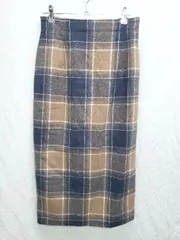 ◇ ⊇ Simplicite シンプリシテェ チェック柄 ロング タイト スカート サイズS ネイビー ブラウン系 レディース P  【1407260043485】