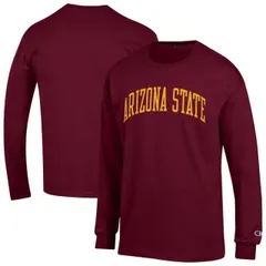【送料無料】 チャンピオン メンズ Tシャツ トップス Men's Champion Maroon Arizona State Sun Devils Basic Arch Long Sleeve T-Shirt Asu Red