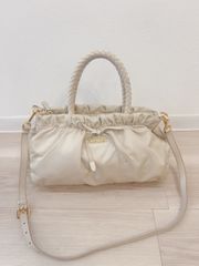 PRADA プラダ ナイロン レザー トートバッグ BN1631 TESSUTO BOW PAPIRO ベージュ系 ギャランティ付き