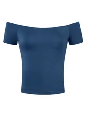 Allegra K クリスマス コスチューム オフショルダー トップス tシャツ カットソー 肩だし 着痩せ 半袖 無地 肩見せ ハロウィン衣装 レディース ネイビーブルー S