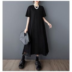 モード系 人気ワンピース レディース ロング丈 半袖 大きいサイズ レース すっきりした印象 ゆったりしたシルエット ボリューム感がありながらも軽やかな雰囲気
