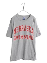 【お得なクーポン配布中!】 90s チャンピオン 2段 カレッジ プリント 半袖 Tシャツ メンズ L / 古着 オールド ヘビーウェイト カットソー 目付き スポーツ ゆったり 灰