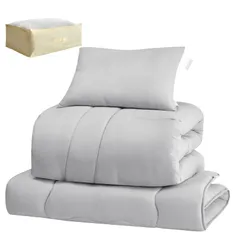 収納ケース付き ふとんセット 固綿三層敷布団 掛布団 洗える 敷布団 防臭 枕 柔らかな肌触り 抗菌 寝具セット 軽量 4点セット 通気 SEK認証 シングル アレルギー対策 一年中使える 布団セット 組布団セット 新生活応援 fuwawa （グレー）