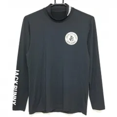 【超美品】ジャックバニー 長袖ハイネックシャツ ダークグレー×黒 千鳥格子 ロゴプリント メンズ 4(M) ゴルフウェア Jack Bunny