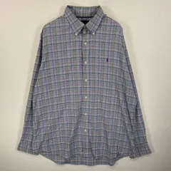 古着 ラルフローレン RALPH LAUREN 長袖シャツ ボタンダウンシャツ ワンポイント ロゴ 刺繍 大きいサイズ XL  パープル系 マルチカラー メンズ
