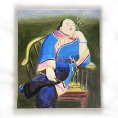 油絵【人物風景絵】中国雑貨 油彩 額装 壁掛 絵画 色絵 中国 民国 古美術 雑貨 インテリア アンティーク コレクション
