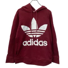 adidas プリントスウェット パーカー M エンジ ホワイト アディダス プルオーバー ビッグプリント トレフォイル 秋物 a710-5092