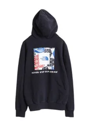 【お得なクーポン配布中!】 US企画 ノースフェイス 両面 プリント スウェット フード パーカー メンズ S / アウトドア 裏起毛 プルオーバー トレーナー ボックスロゴ