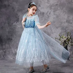 Frozen　エルサ ドレス キッズ 子供 衣装 ワンピース 長袖 プリンセス コスチューム コス なりきり ハロウィン クリスマス 誕生日 お姫様 コスプレ