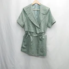 ◇ ⊂ axesfemme アクシーズファム 袖レース　全体ストライプ 半袖 カジュアルジャケット サイズM グリーン系 レディース E  【1505290053365】