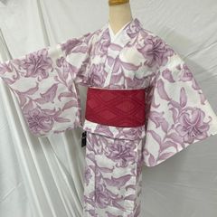 超美品 現代浴衣 紫 白 くすみカラー 綿 着物 夏物 162裄66.5 - メルカリ