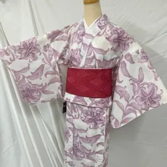 【未使用品】　匿名配送　撫松庵　レディース　浴衣　淡彩　百合　綿絽　白　ピンク　浴衣　ブランド浴衣　Mサイズ　n