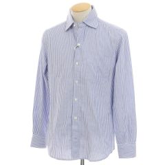 【新品】グランシャツ Glanshirt コットン ストライプ セミワイドカラー カジュアルシャツ ブルーxホワイト【サイズ38】【メンズ】