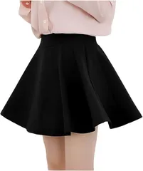 Four leaf ミニスカート 大きいサイズ フレアスカート 美脚 Aライン ミニ丈 ショート丈 レディース ウェストゴム コスプレ 膝上丈 インナー付き ゴムウエスト(ブラック,  XL)