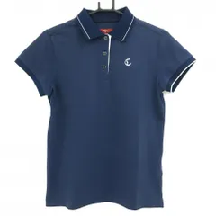 キャロウェイ レッドレーベル 半袖ポロシャツ ネイビー×白 ロゴラインストーン レディース L ゴルフウェア Callaway