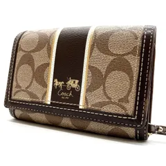 ✨良品✨COACH コーチ 3つ折り財布 コンパクトウォレット シグネチャー ホースロゴ PVC レザー 革 ベージュ 肌色 ブラウン 茶色 ユニセックス 男女兼用 メンズ レディース