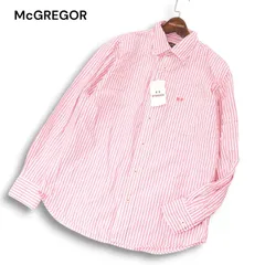 【新品 未使用】 McGREGOR マクレガー 春夏 シアサッカー★ ロゴ刺繍 長袖 ストライプ ボタンダウン シャツ Sz.L メンズ