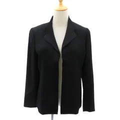ニナリッチ NINA RICCI オープンカラージャケット ミドル丈 前開き 総裏地 無地 9AR 黒 ブラック /YK9のサムネイル