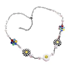 【特価商品】オルチャン デイジー パール スマイル ニコちゃん ネックレス [Honeybee] 韓国