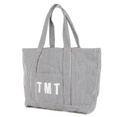 美品 TMT ティーエムティー 22SS ロゴプリント ヒッコリーストライプ トートバッグ インディゴ ホワイト ブランド カバン【メンズ】のサムネイル