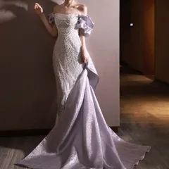 パールにスパンコールがゴージャスな大き目リボンのロングドレス