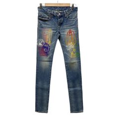 HYSTERIC GLAMOUR(ヒステリックグラマー) ジーンズ サイズXS レディース美品  0113AP01 ライトブルー×パープル×オレンジ