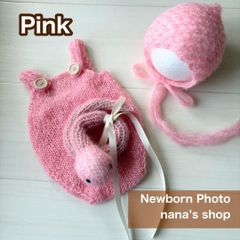 ピンク♪透かし編みヘビ帽子&ロンパース&あみぐるみ 巳年ニューボーンフォト衣装