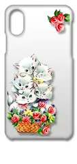 【新品未使用】iPhone X iPhone Xs アイフォンX XS クリア ハードケース ( 猫と花かご ) レトロ 猫 バラ フラワー cl-iphonex-184