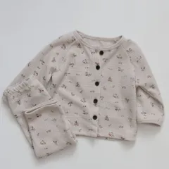 ☆ ハナ×グレー ☆ 100cm ☆ キッズ パジャマ 長袖 上下セット yskid5519 キッズ パジャマ 上下セット 寝巻き 寝巻 寝間着 ルームウェア ルームウエア ナイトウェア ナイトウエア 部屋着 キッズパジャマ 子供パジャマ セットアップ 上下